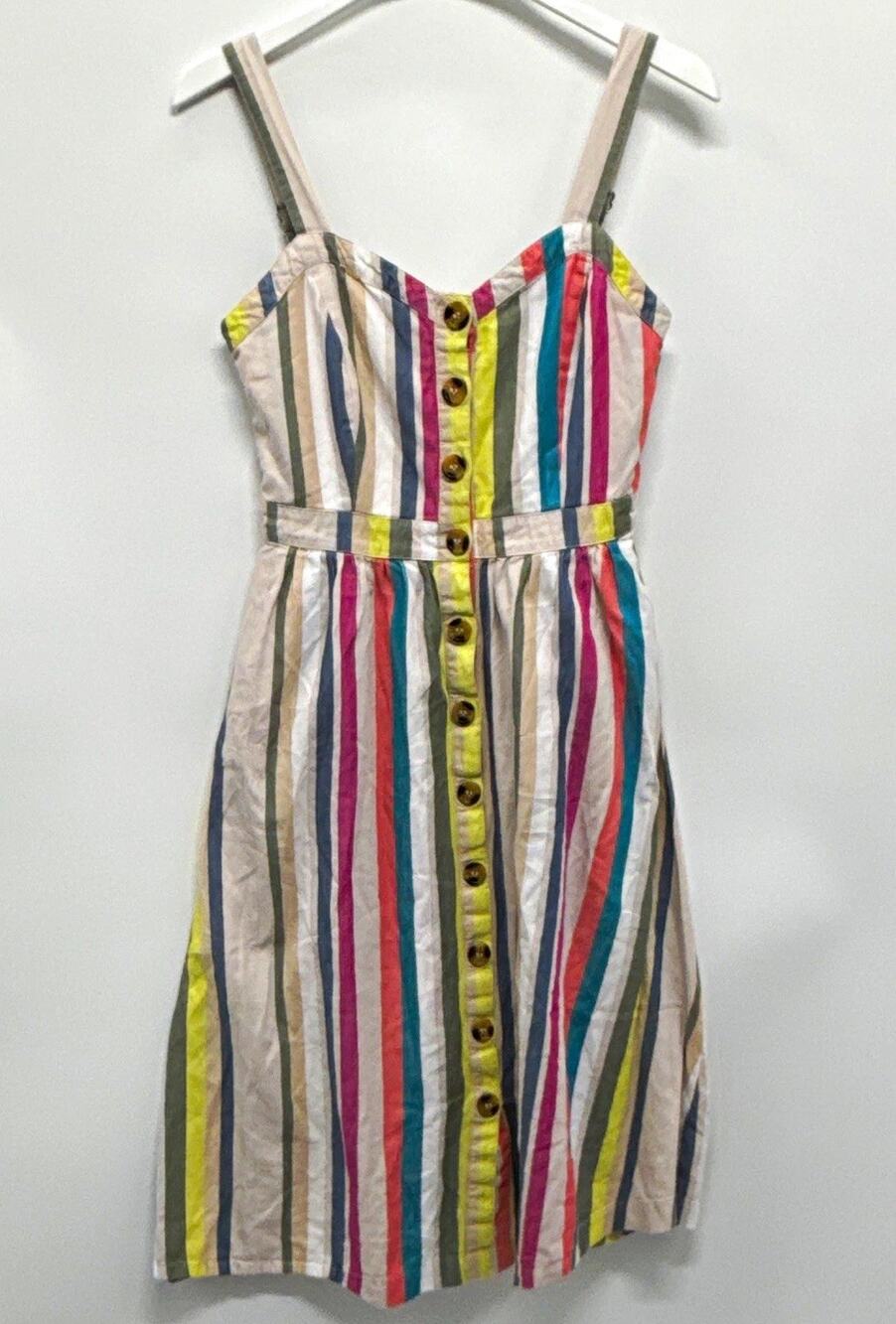 Time and Tru Women Striped Button-Front Smocked Sundress S 4-6 Knee
